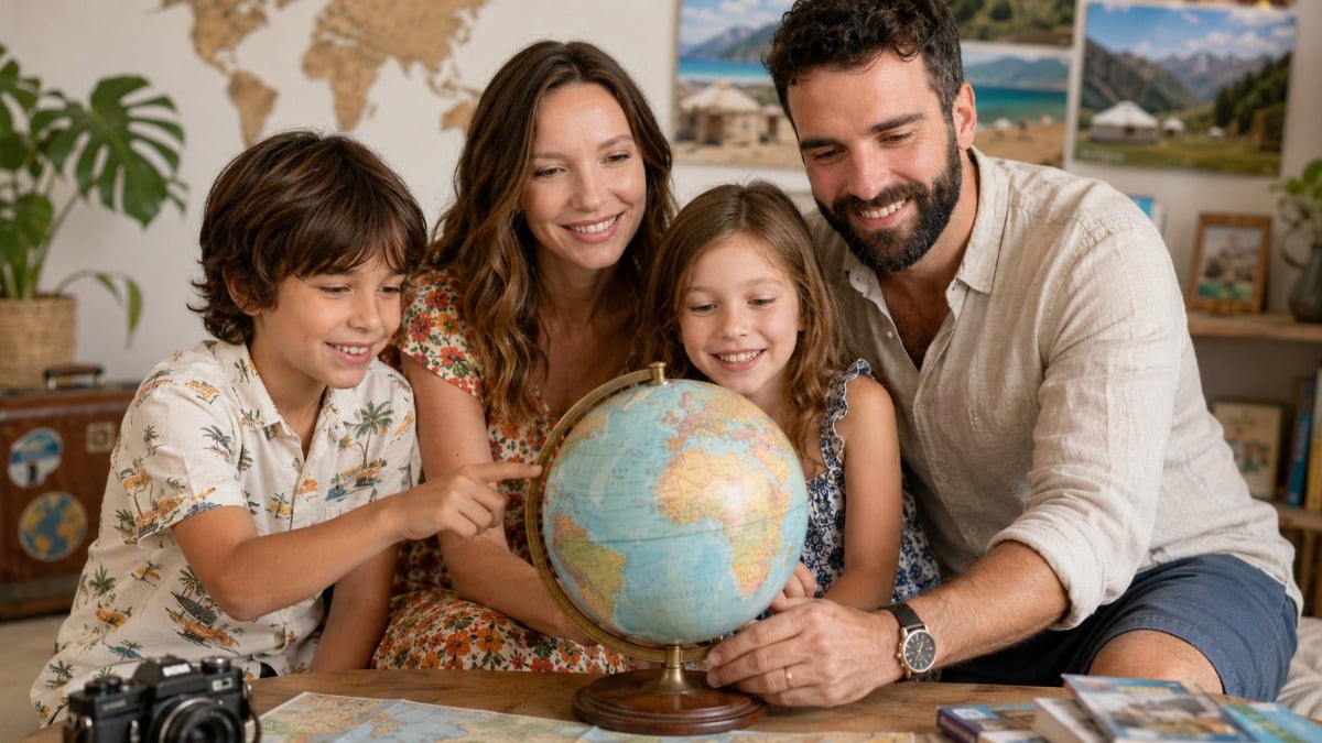la famille regarde globe terrestre