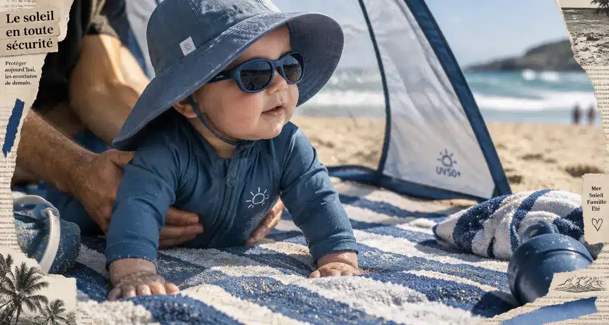 Plage et bebe : bébé sous tente anti-UV à la plage