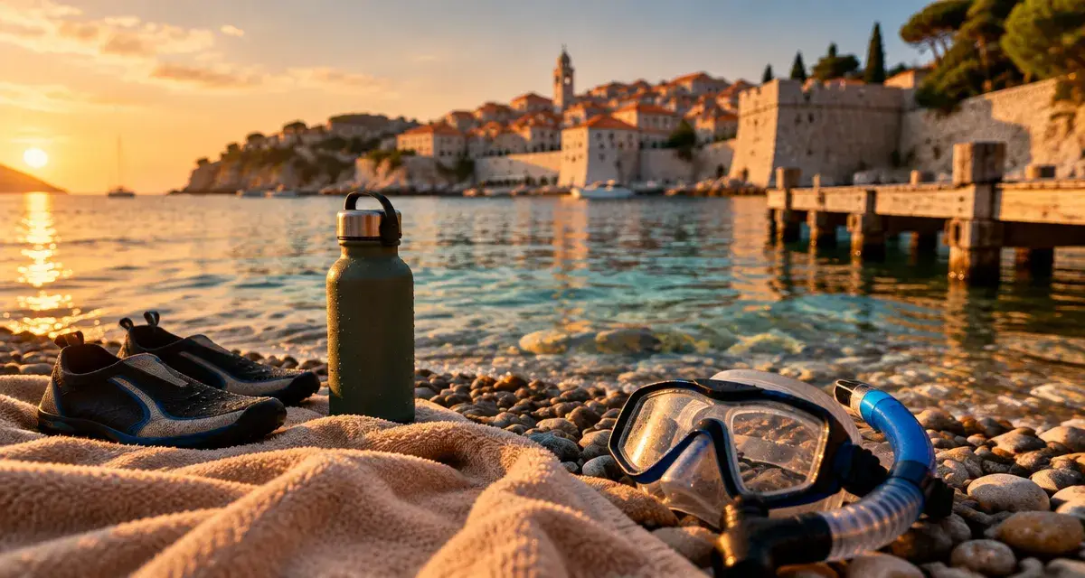 Vacances croatie famille : serviette et snorkeling près d’une vieille ville côtière